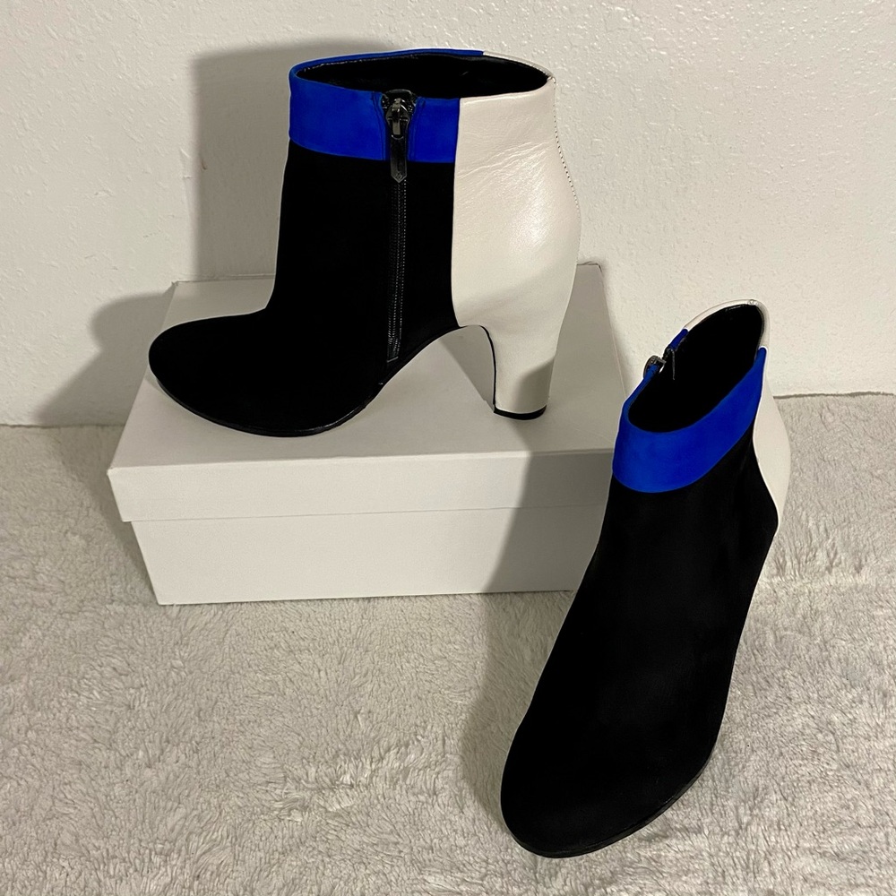 Sam Edelman Shay Leather Suede Ankle Booties Women’s Size 8M Black White Blue